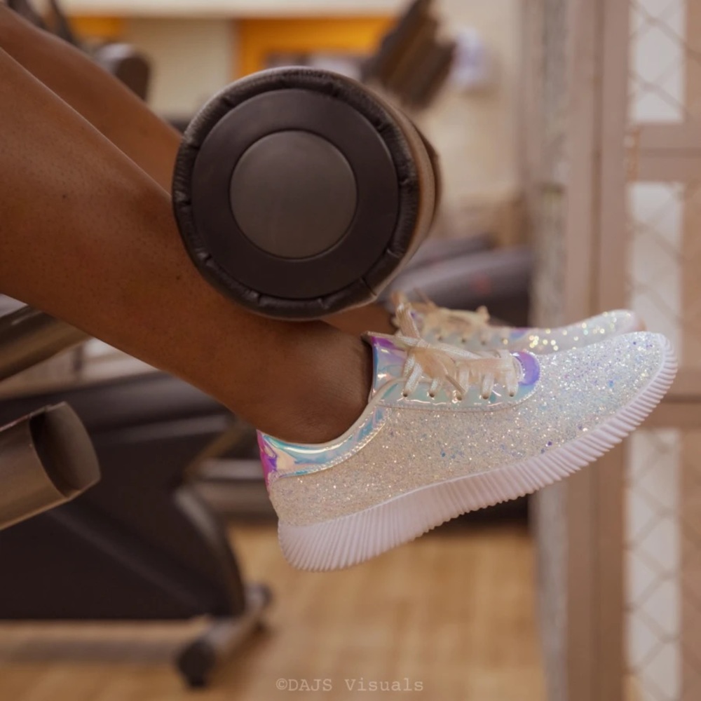 White Iridescent Glitter Tennis Shoe